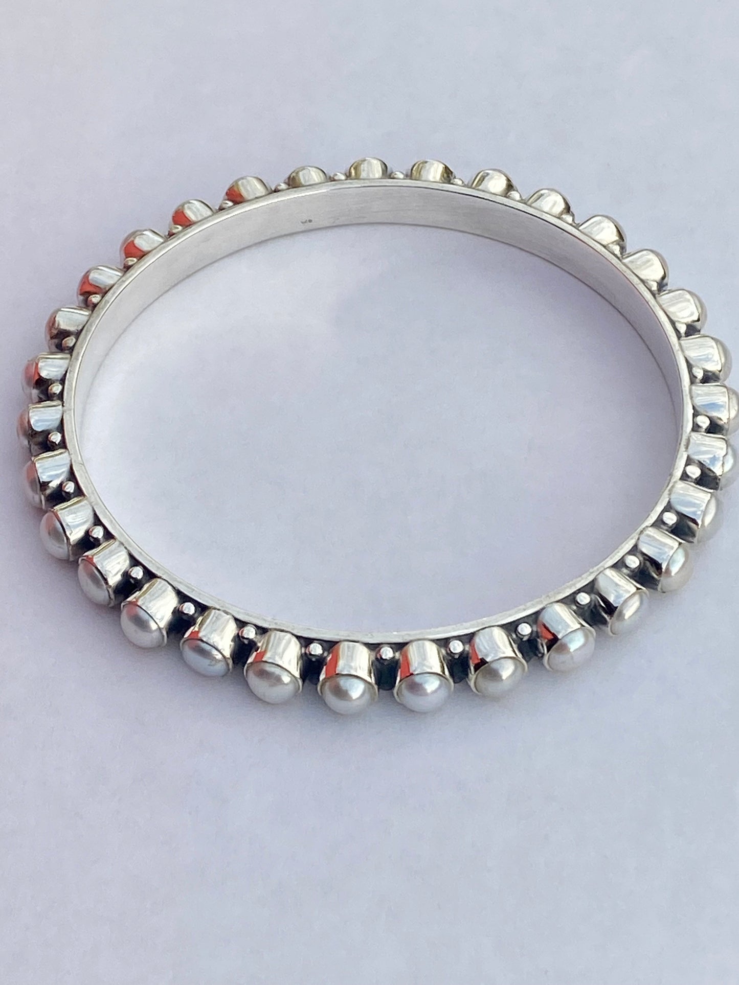 Handmade 6mm Fresh Water Pearl & Sterling Silver 8 inch Bangle Bracelet
