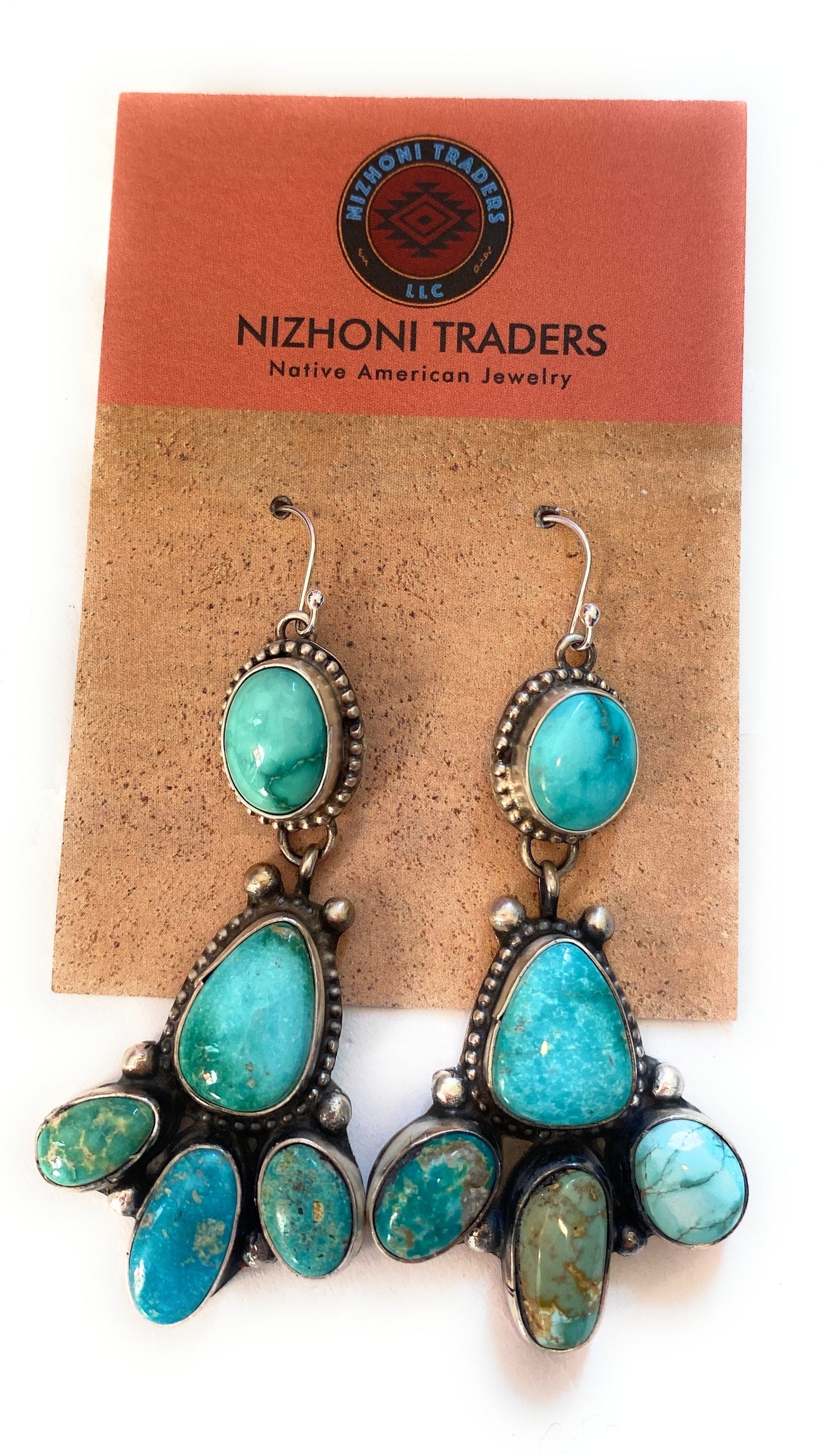 Navajo Multi Turquoise & Sterling Silver Cluster Dangle Earrings