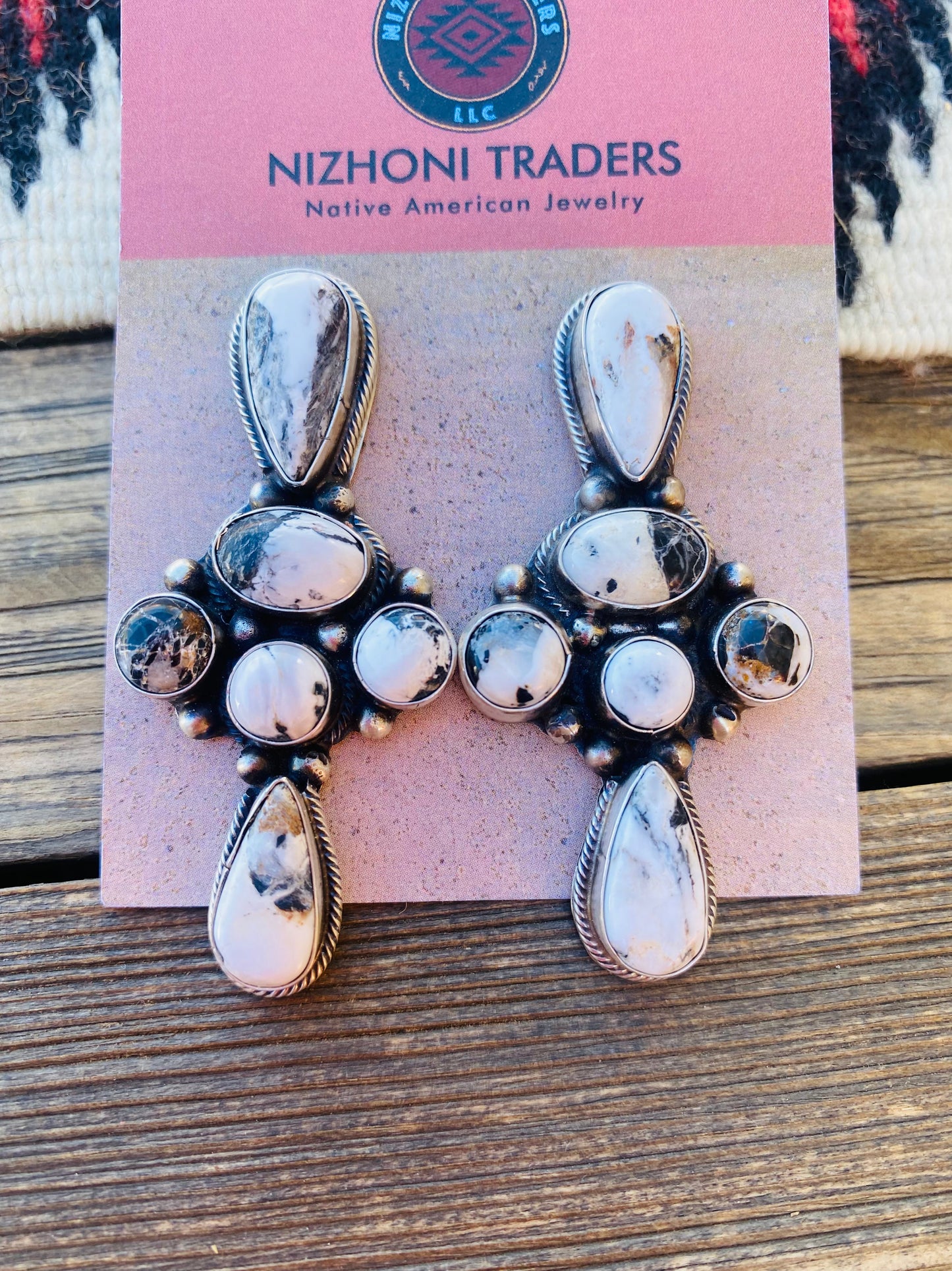 Navajo Sterling Silver & White Buffalo Cluster Earrings By Sheila Becenti