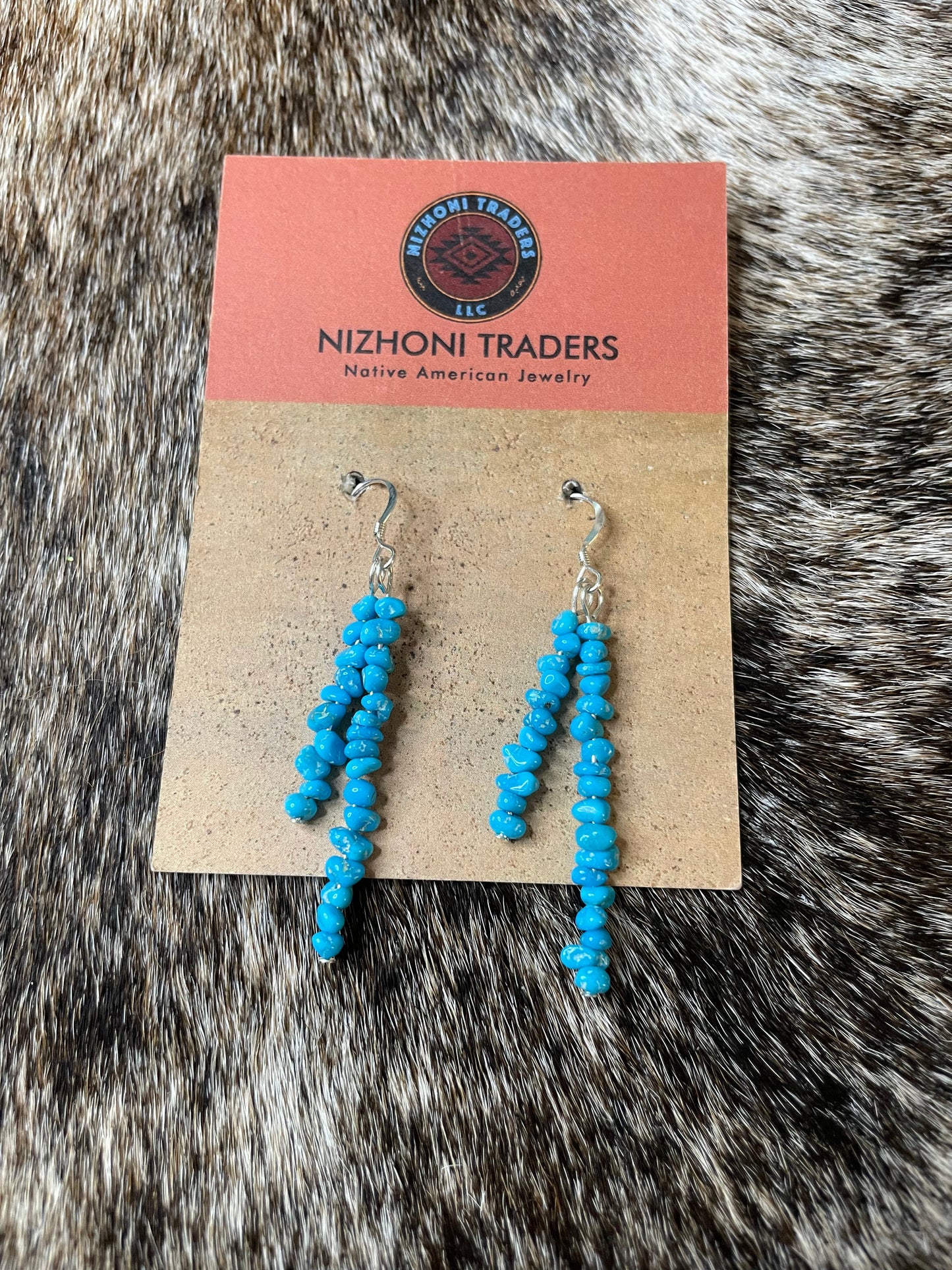Navajo Sterling Silver & Turquoise Beaded Dangle Earrings