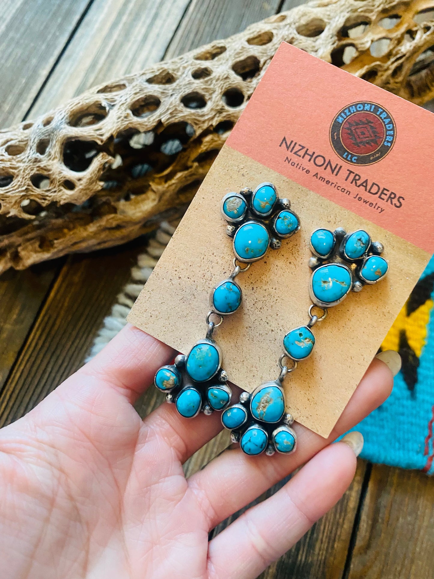 Navajo Sterling Silver & Kingman Turquoise Cluster Earrings