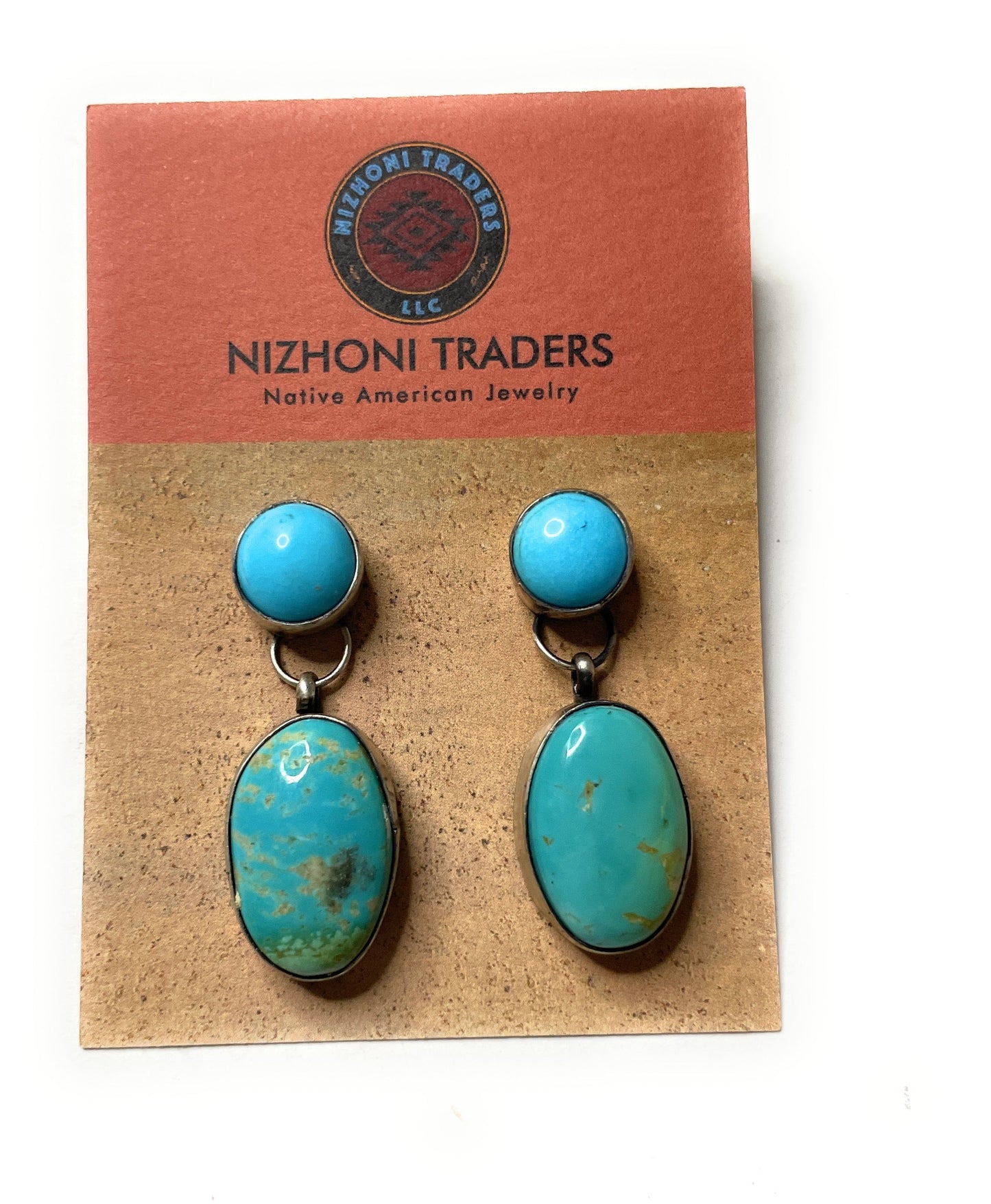 Navajo Turquoise And Sterling Silver Dangle Earrings Signed any Antone Harley