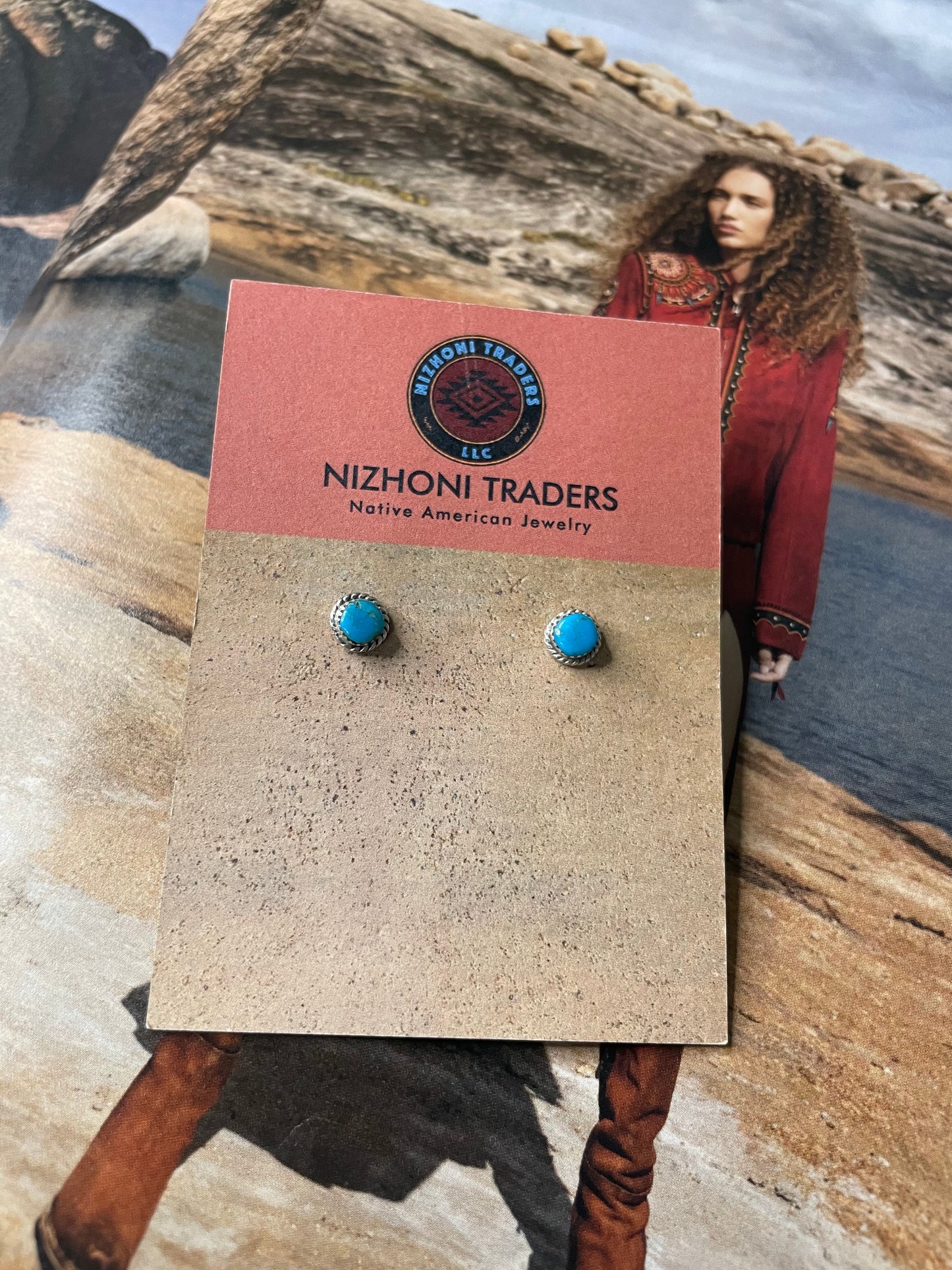 Navajo Turquoise And Sterling Silver Studs rope wrap