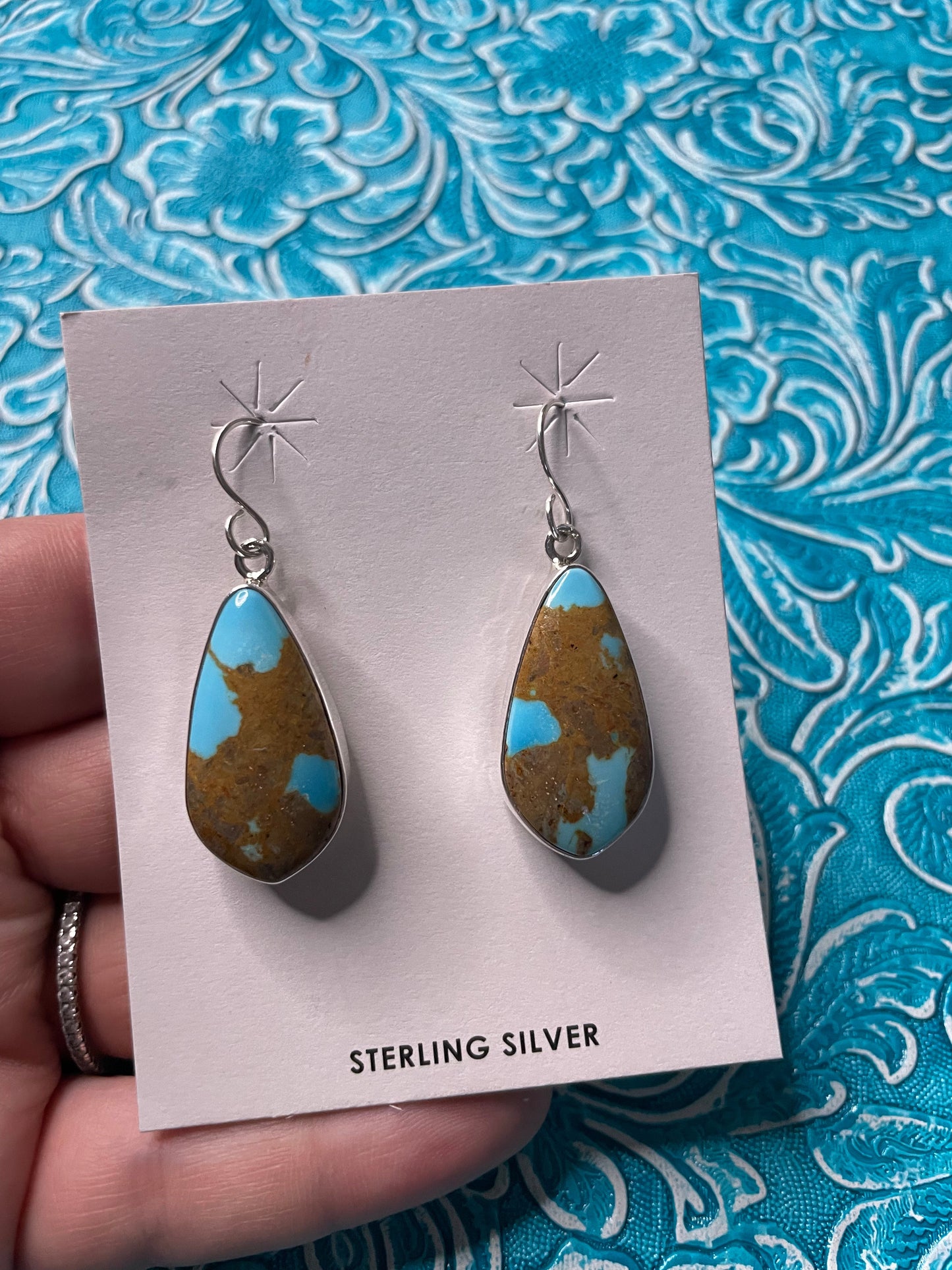 Navajo Royston Turquoise & Sterling Silver Dangle Earrings Signed