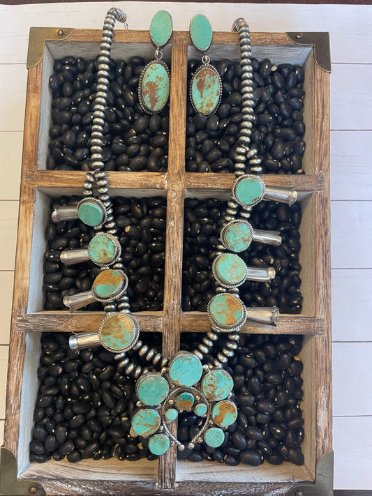 Turquoise Squash Blossom Set by the Navajo Artist Jacqueline Silver