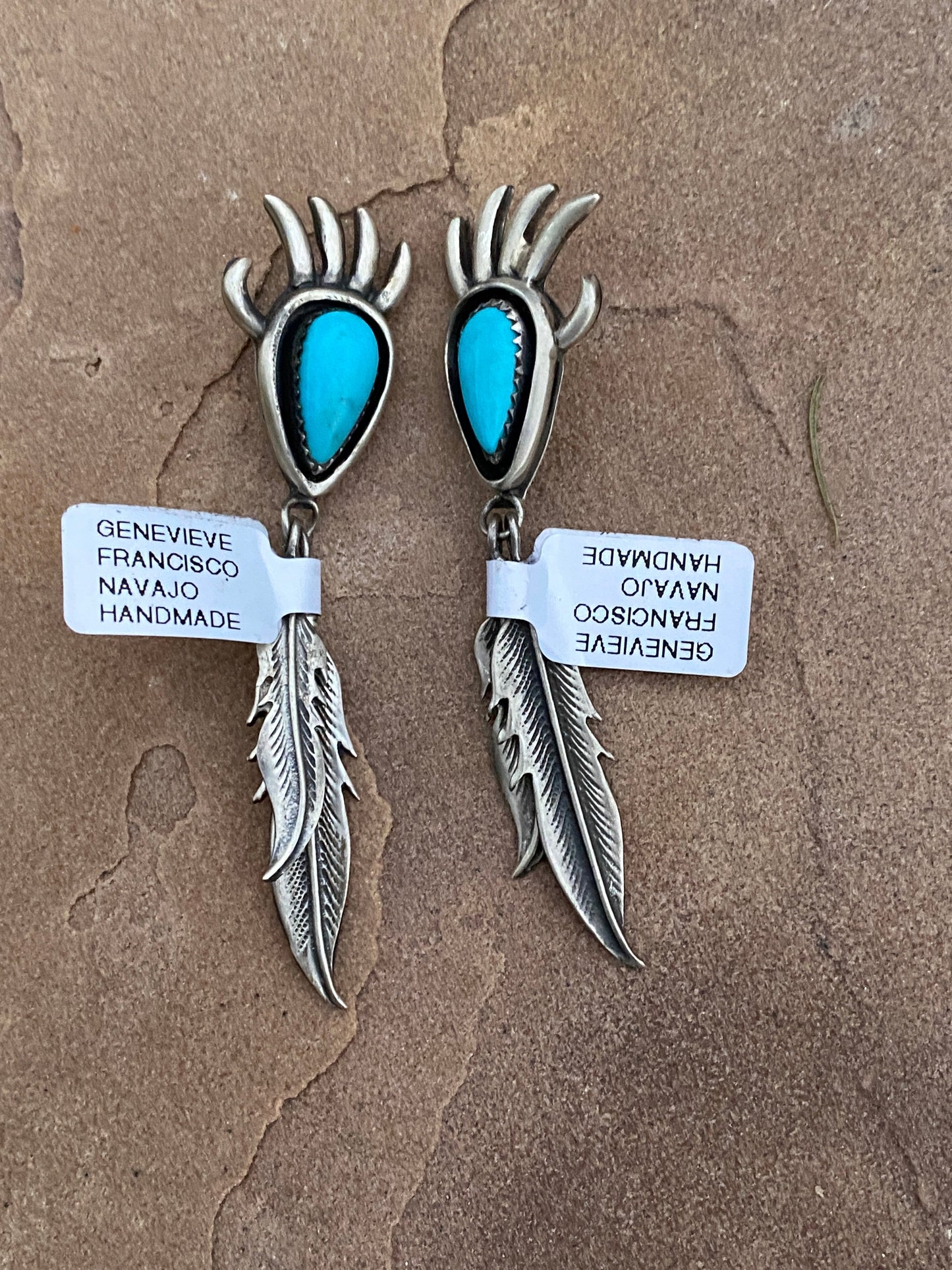 Navajo Kingman Turquoise Claw Feather Pendant