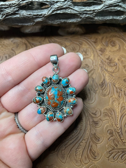 Handmade Sterling Silver And Coral Mojave Cluster Pendant