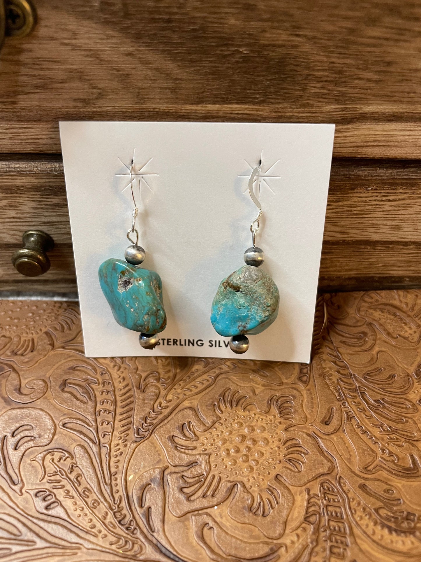 Navajo Sterling Silver Turquoise Stone Dangle Earrings