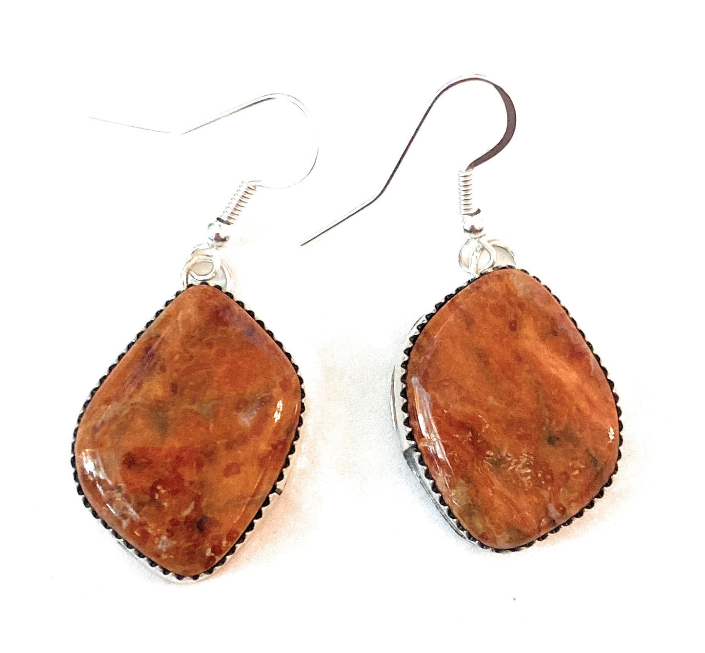 Navajo Sterling Silver & Orange Spiny Dangle Earrings