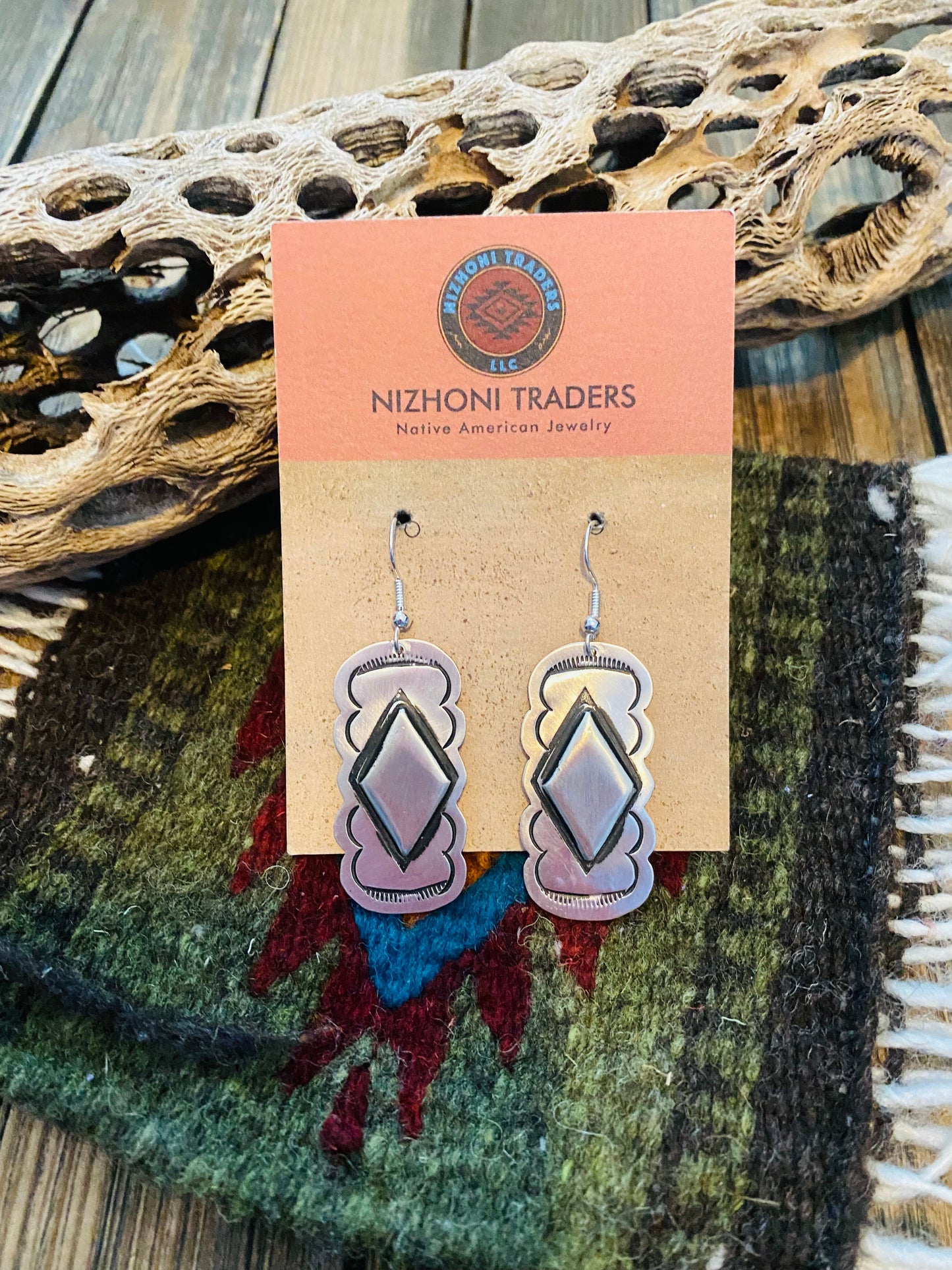 Navajo Hand Stamped Sterling Silver Concho Dangle Earrings