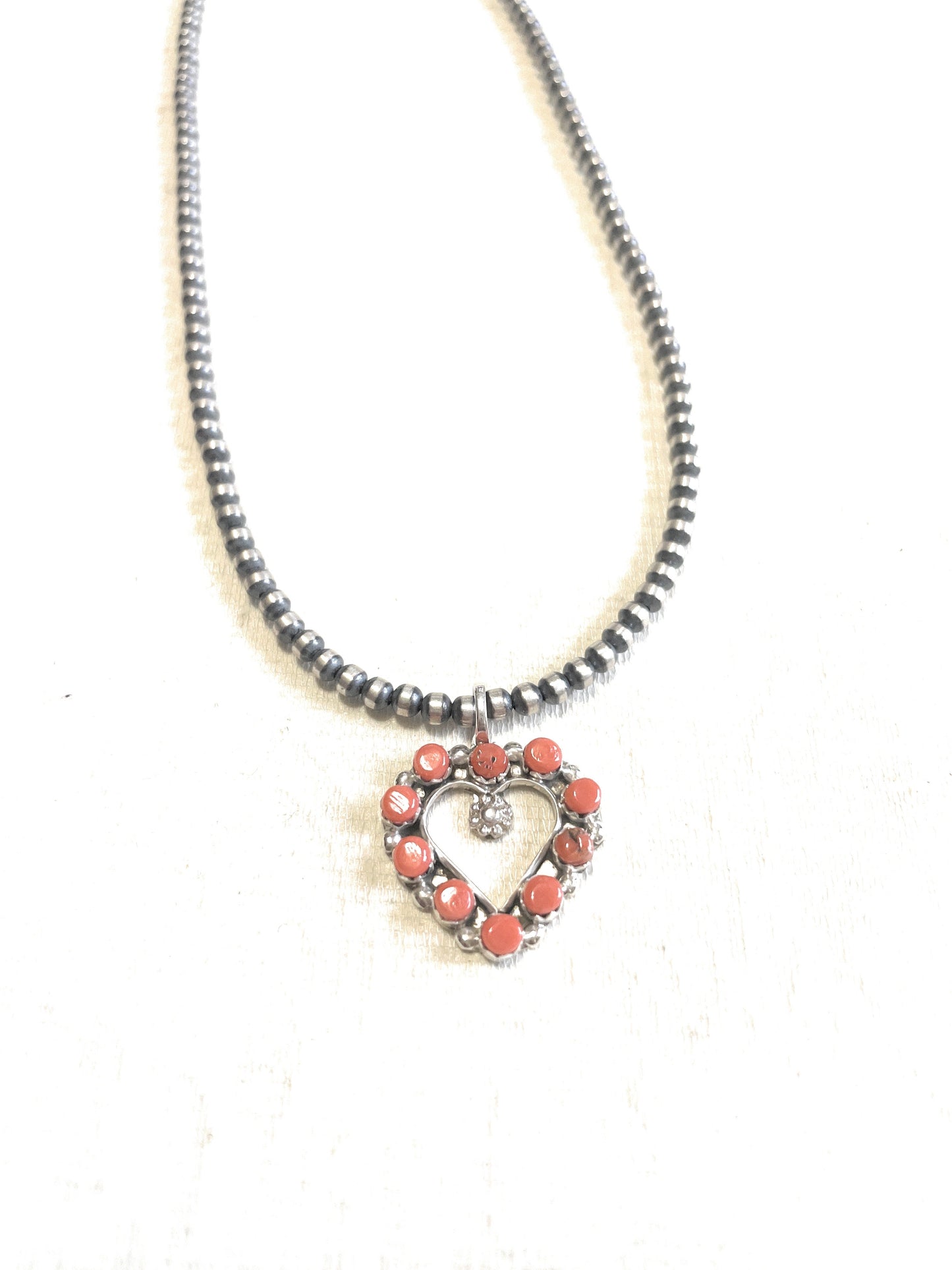 Zuni Sterling Silver & Orange Opal Heart Pendant