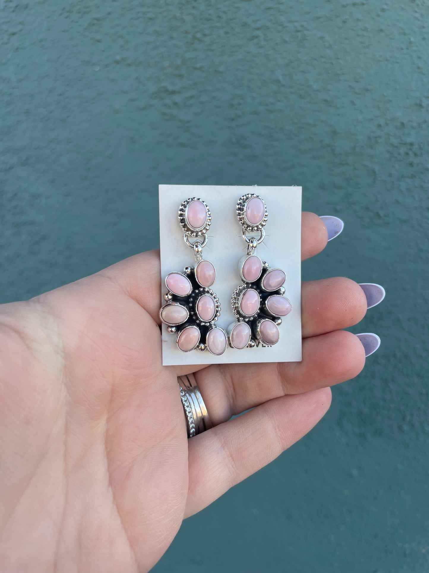 Navajo Queen Pink Conch Shell And Sterling Silver Lariat Necklace Earrings Set By Sheila Becenti