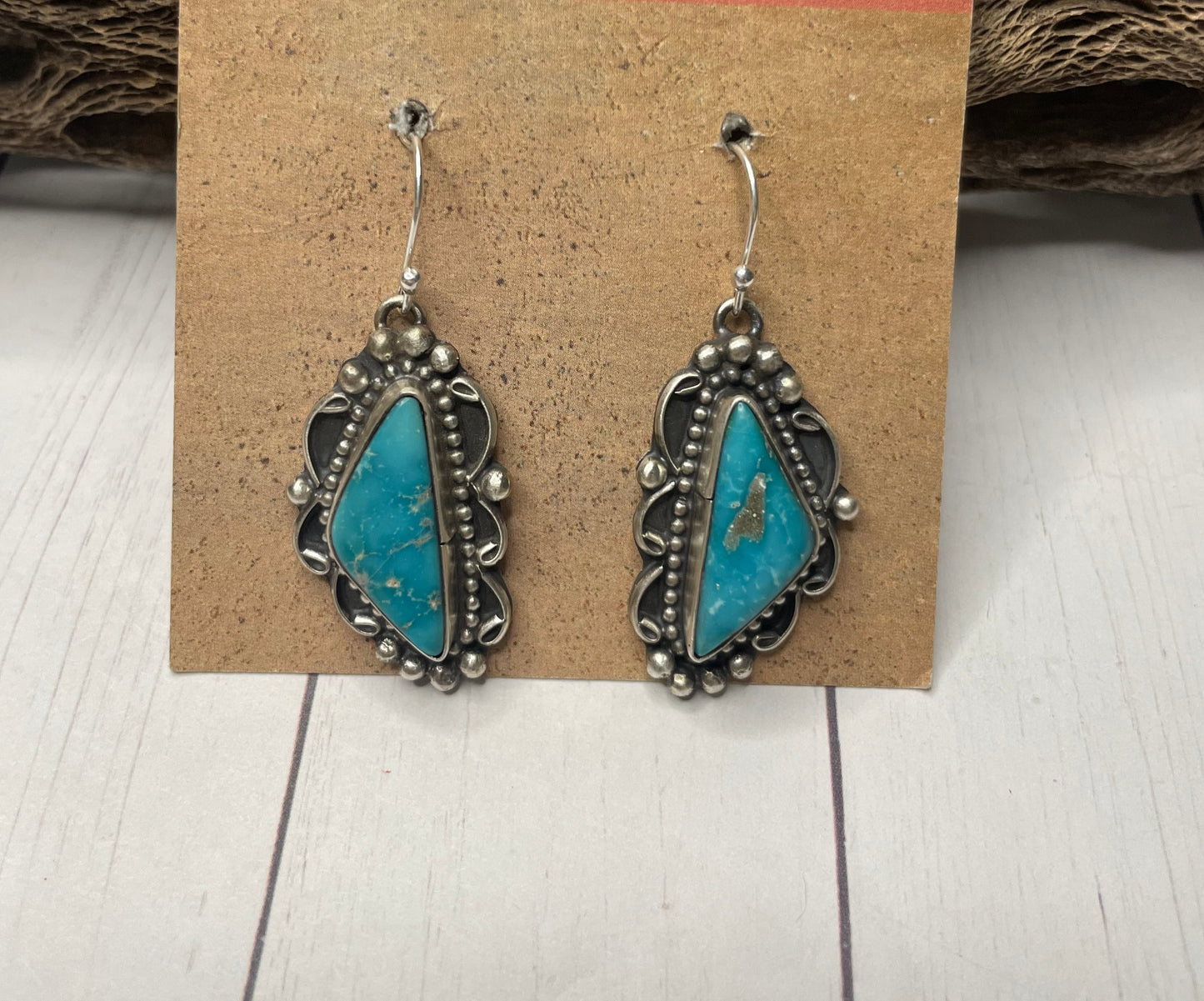 Navajo Sterling Silver & Turquoise Dangle Earrings Signed Sheila Becenti