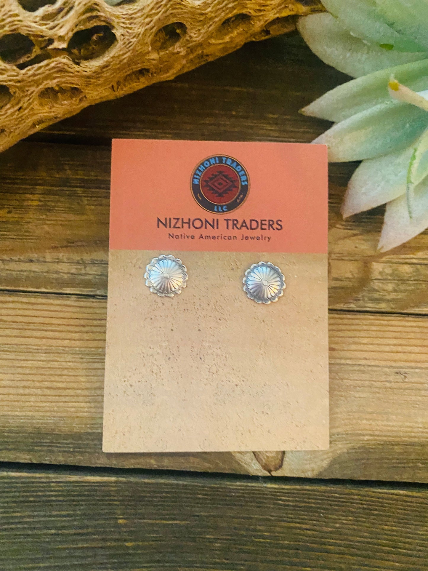 Navajo Sterling Silver Hand Stamped Concho Mini Stud Earrings