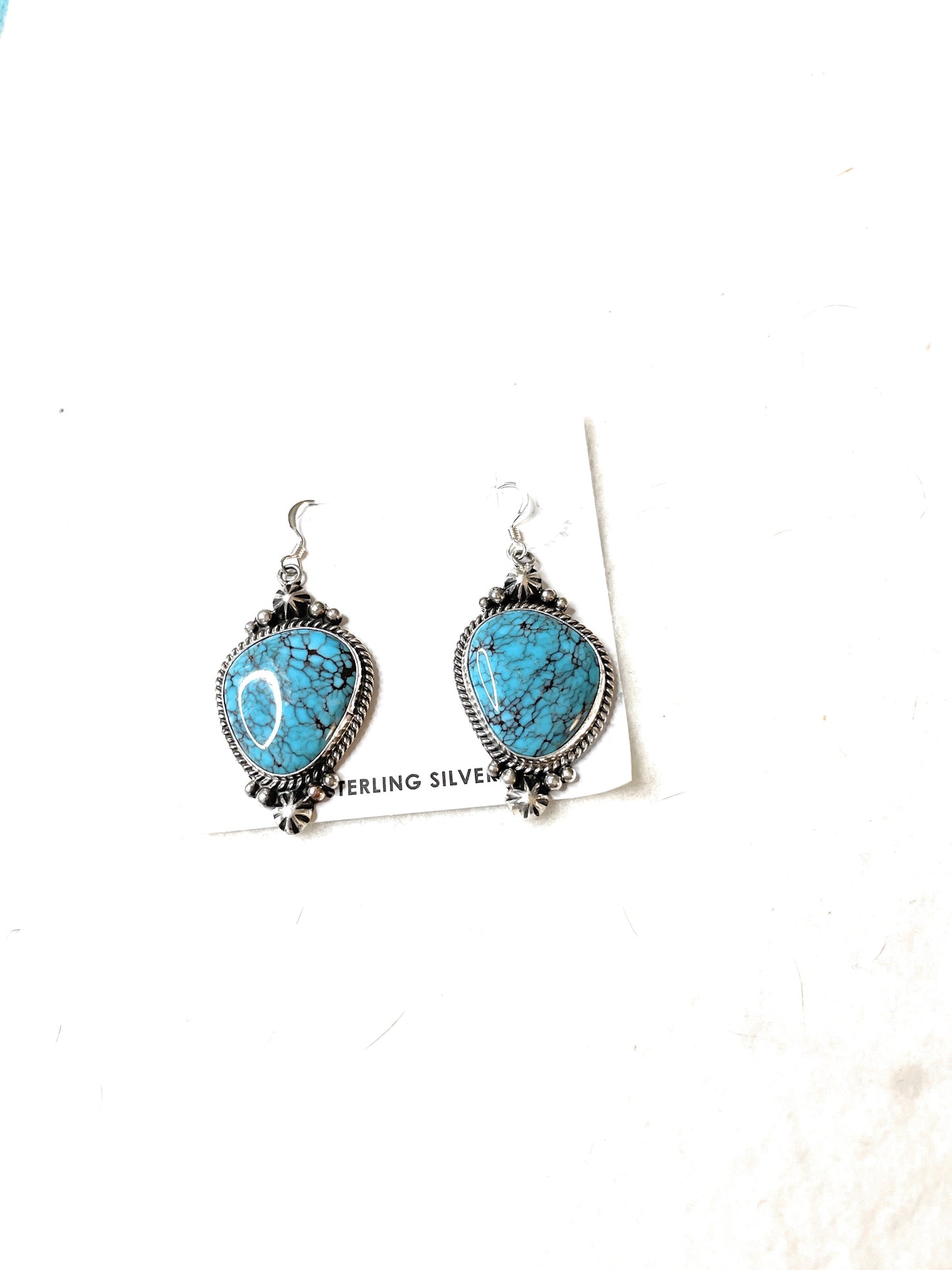 Navajo Turquoise And Sterling Silver Dangle Earrings