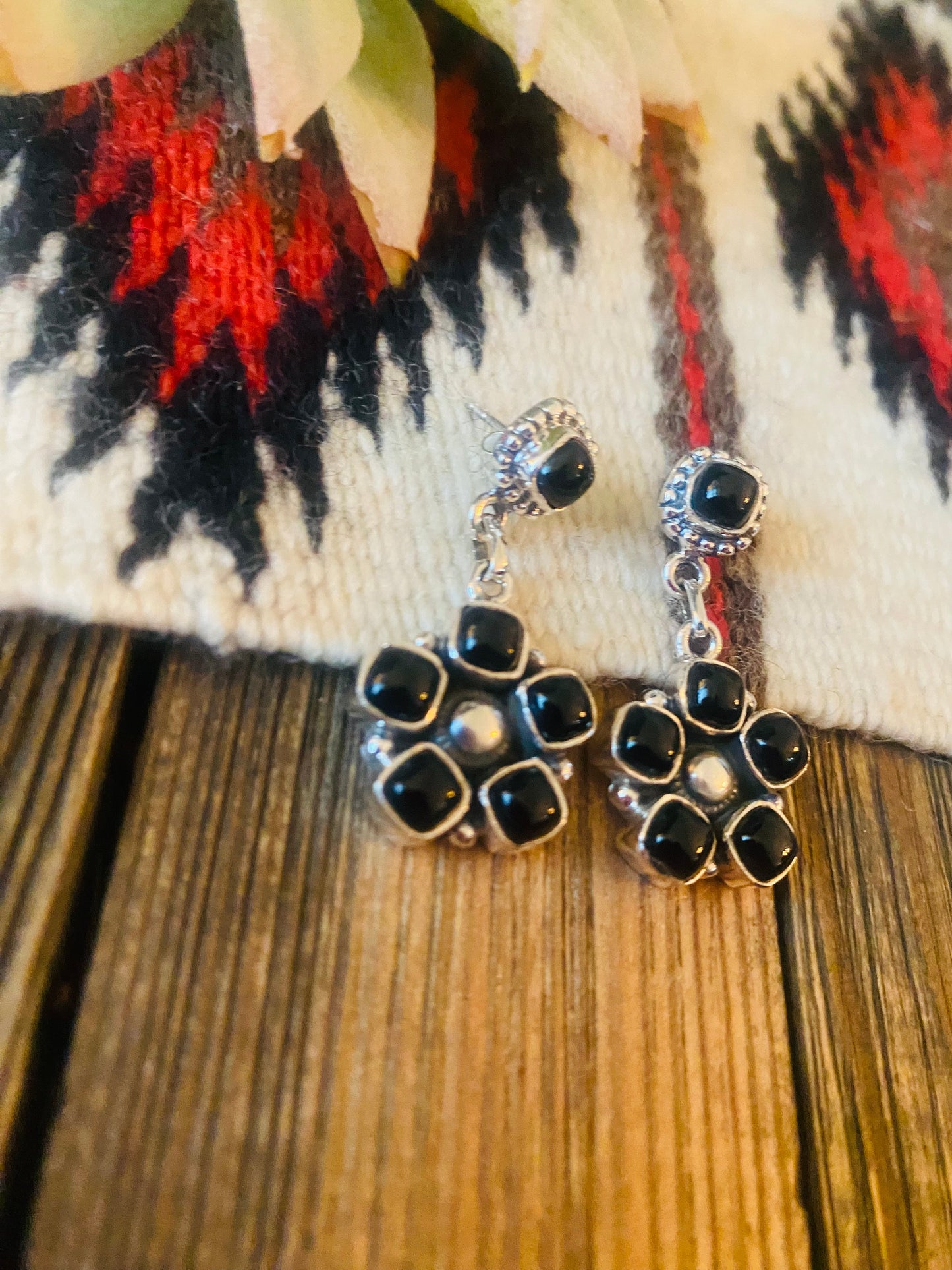 Handmade Black Onyx And Sterling Silver Cluster Dangle Earrings