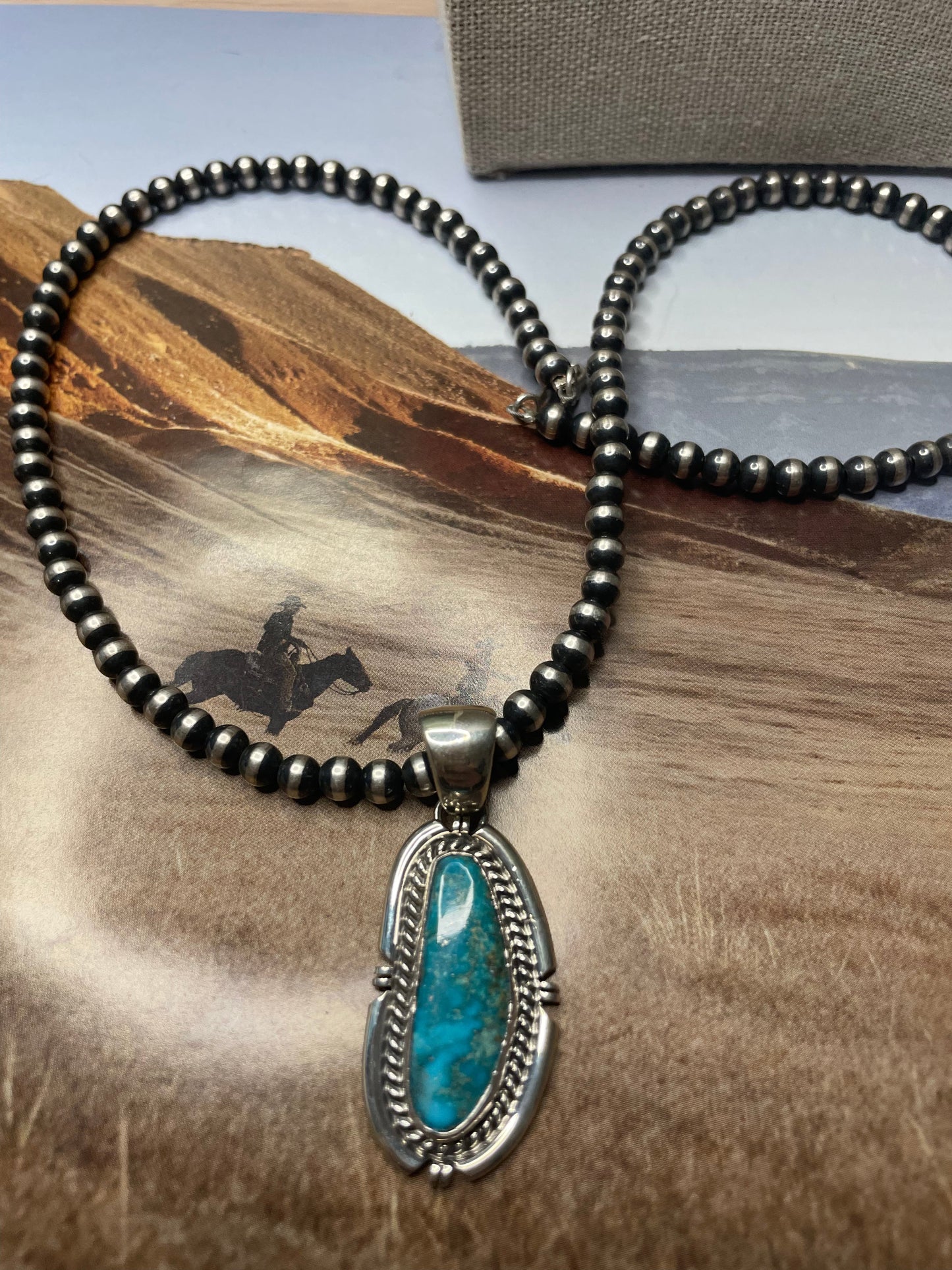 Navajo Sterling Silver & Turquoise Pendant Signed