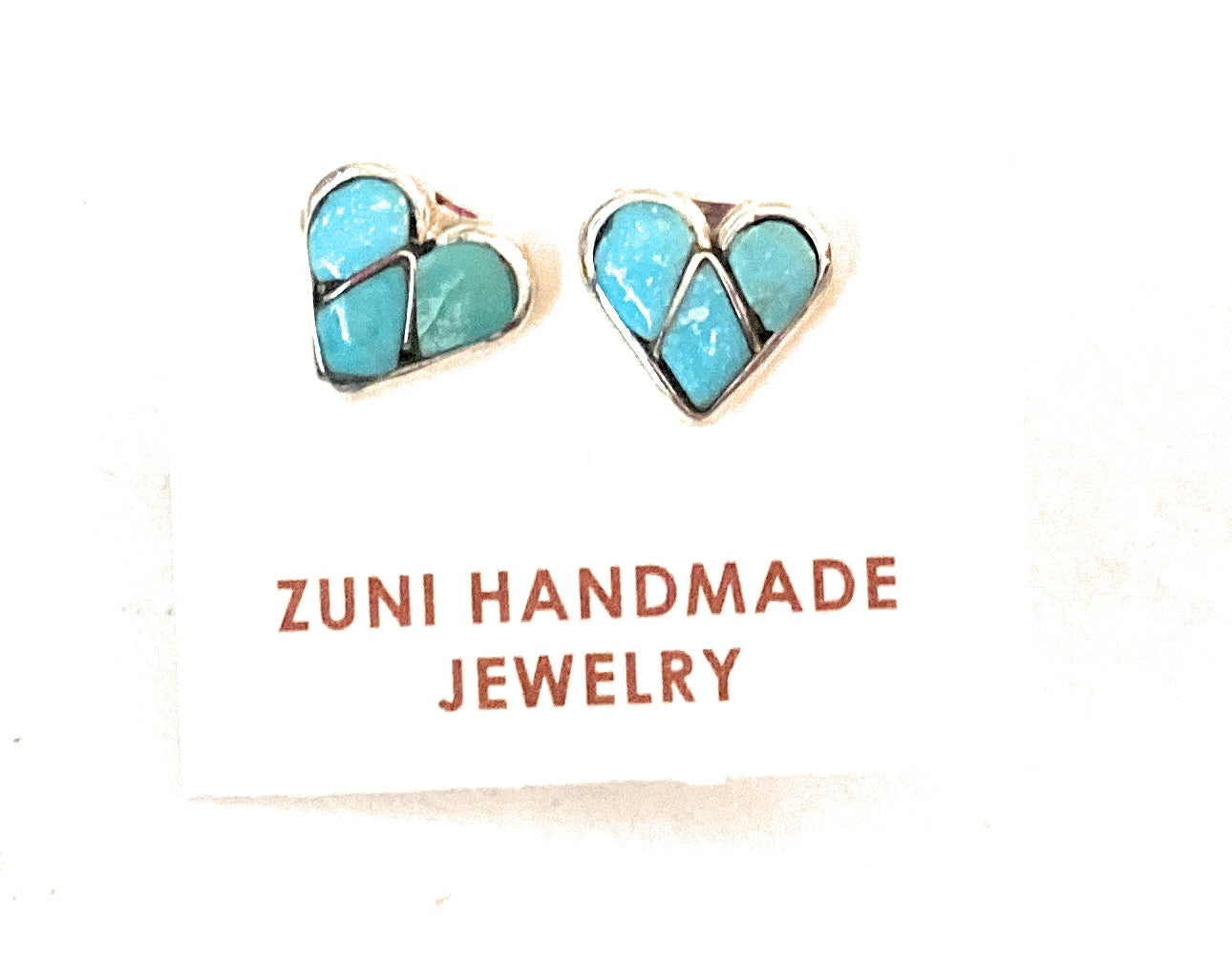 Zuni Sterling Silver & Turquoise Inlay Stud Heart Earrings