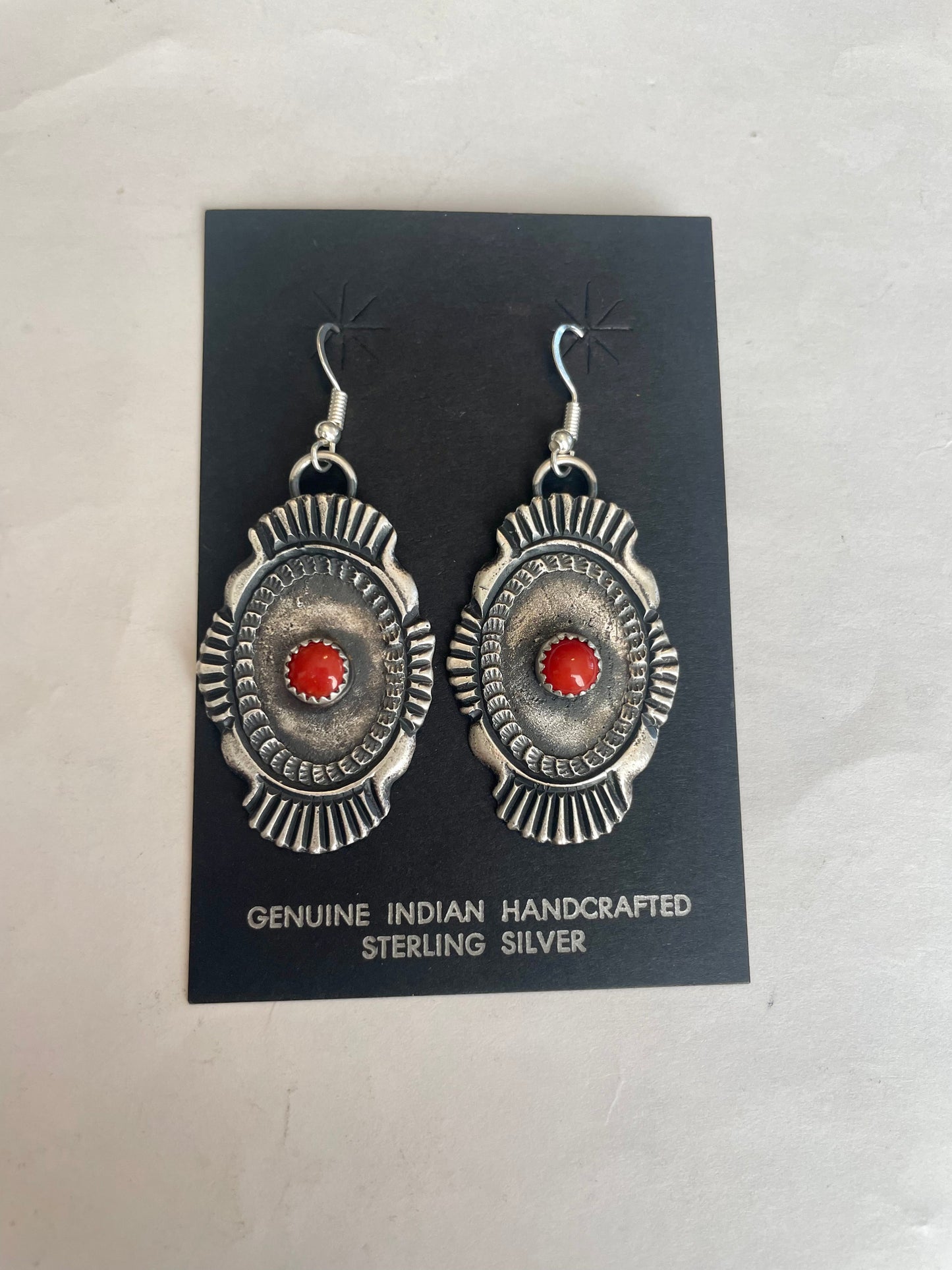 Navajo Red Coral And Sterling Silver Earrings