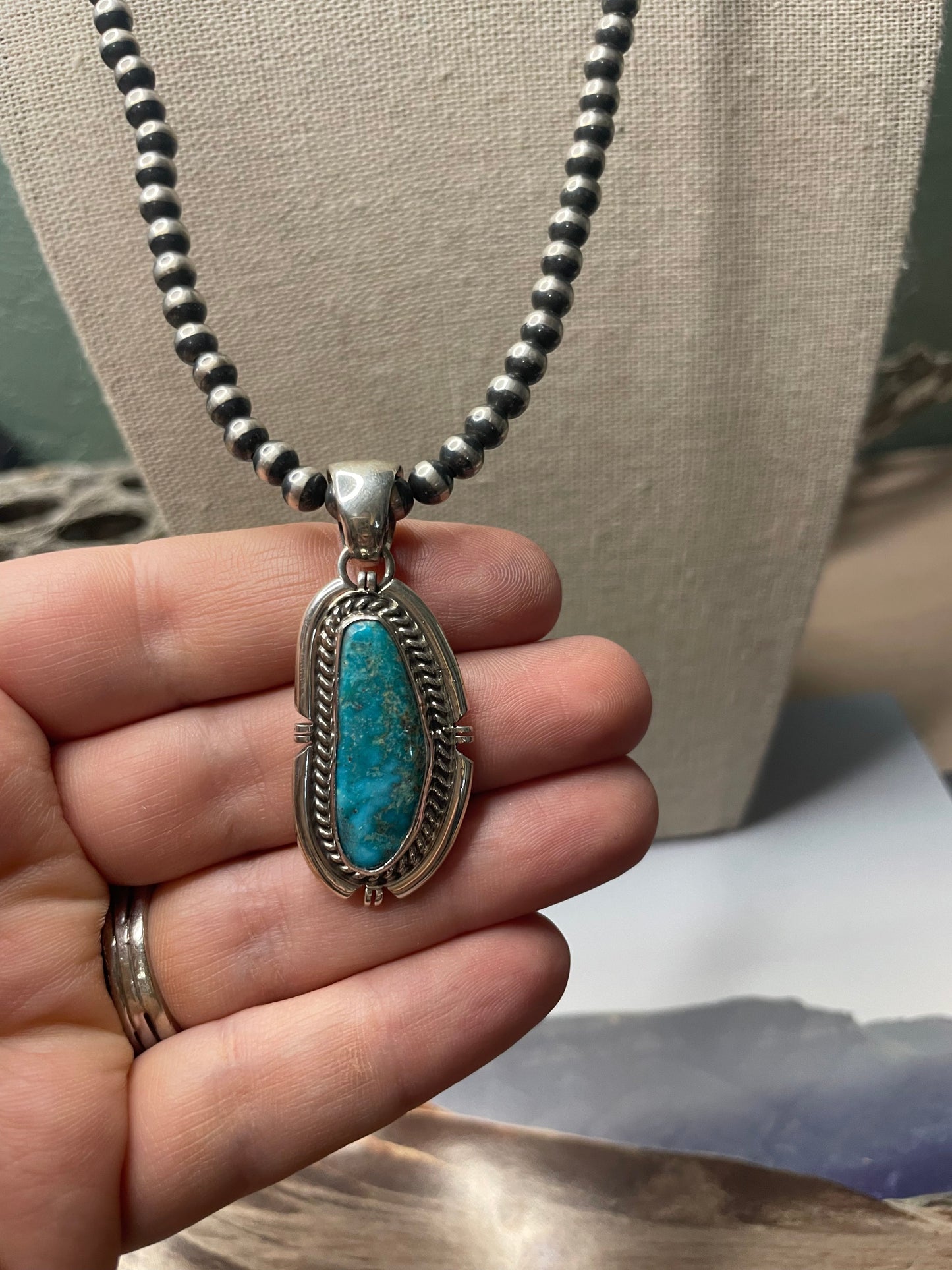 Navajo Sterling Silver & Turquoise Pendant Signed