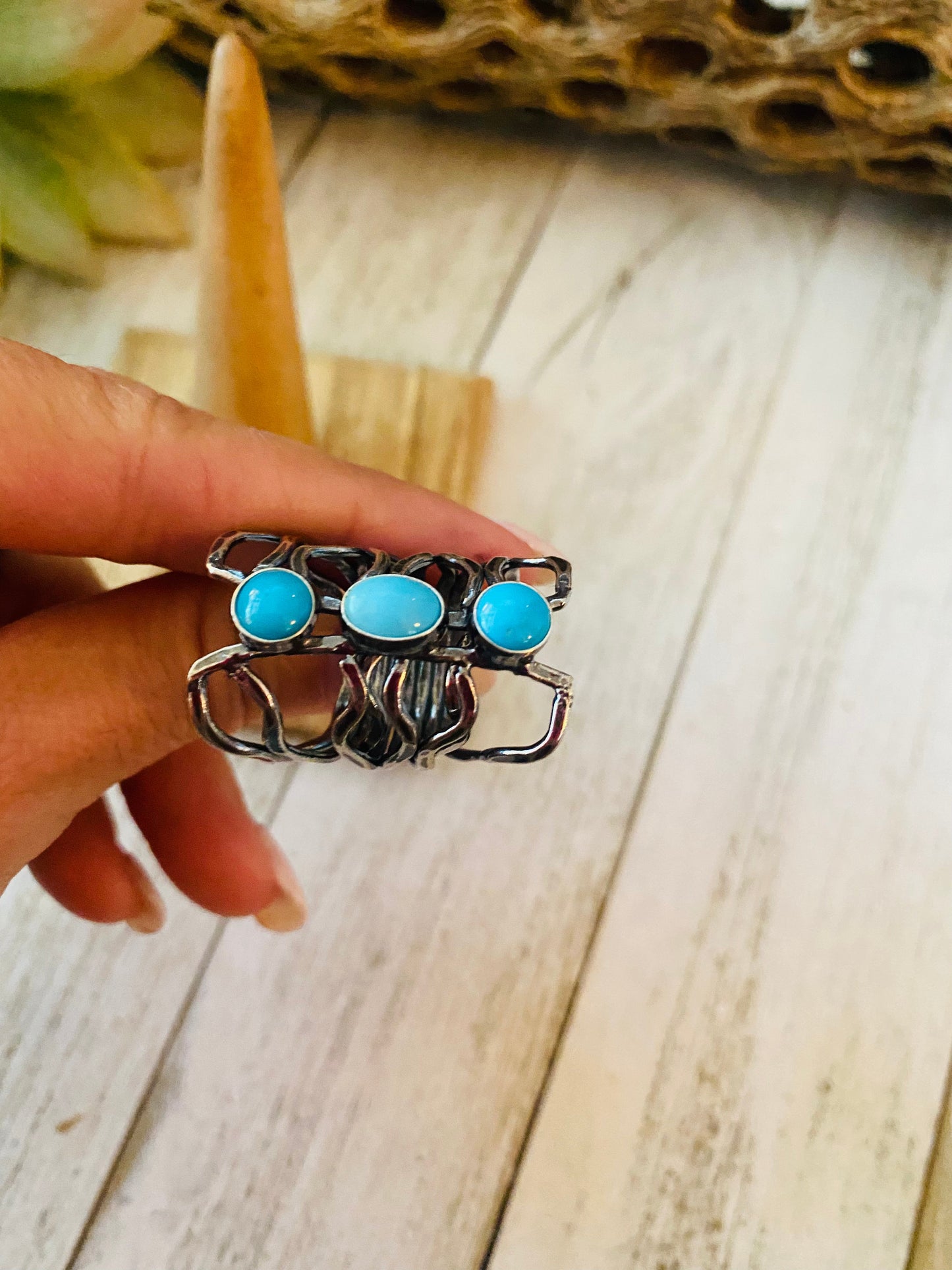 Beautiful Turquoise & Sterling Silver Ring Size 6