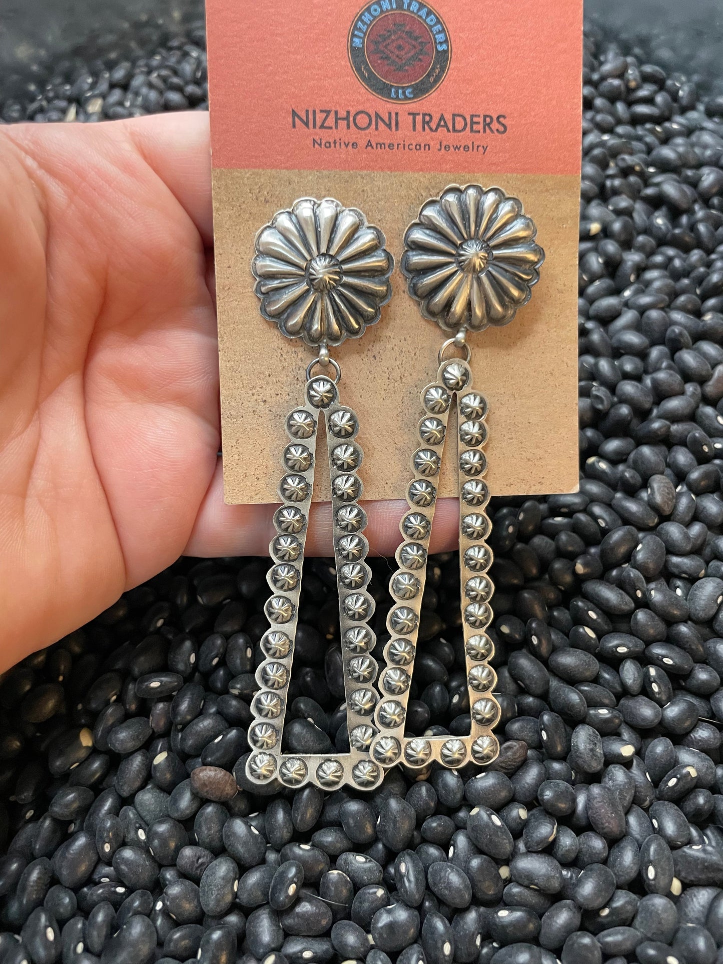 Navajo Sterling Silver Concho Dangle Earrings By Eugene Charley