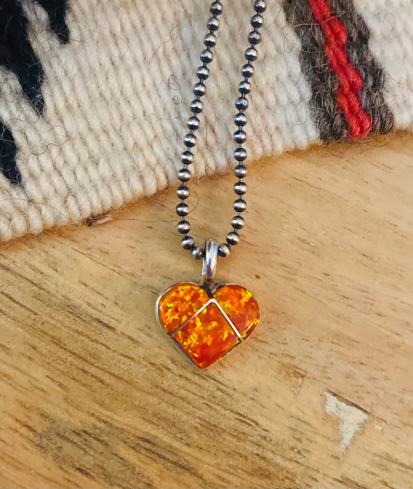 Zuni Sterling Silver & Orange Fire Opal Heart Pendant