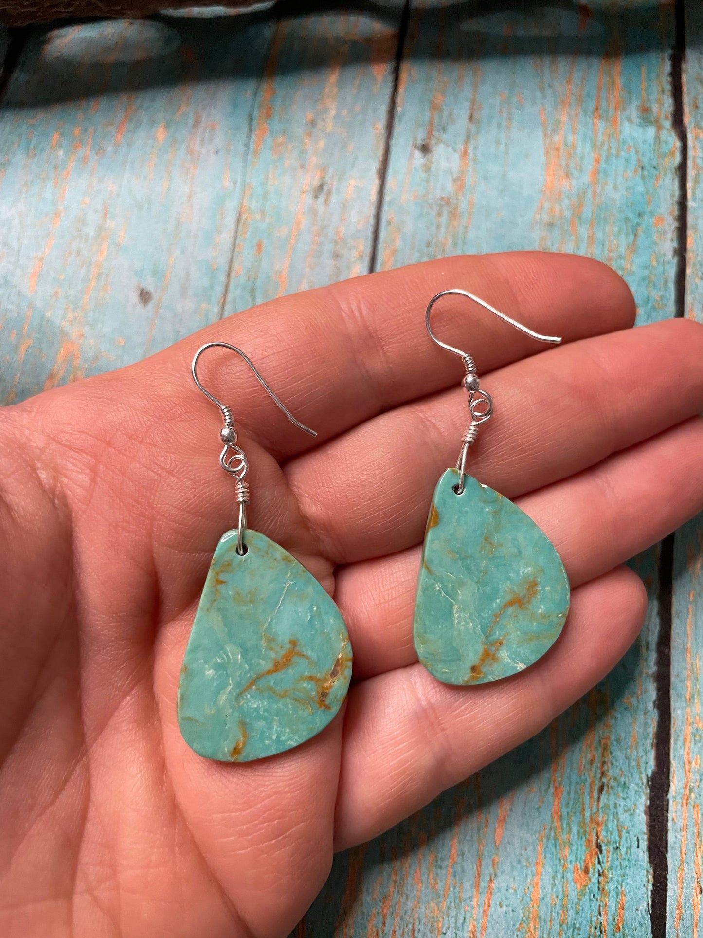 Navajo Sterling Silver Turquoise Slab Dangle Earrings