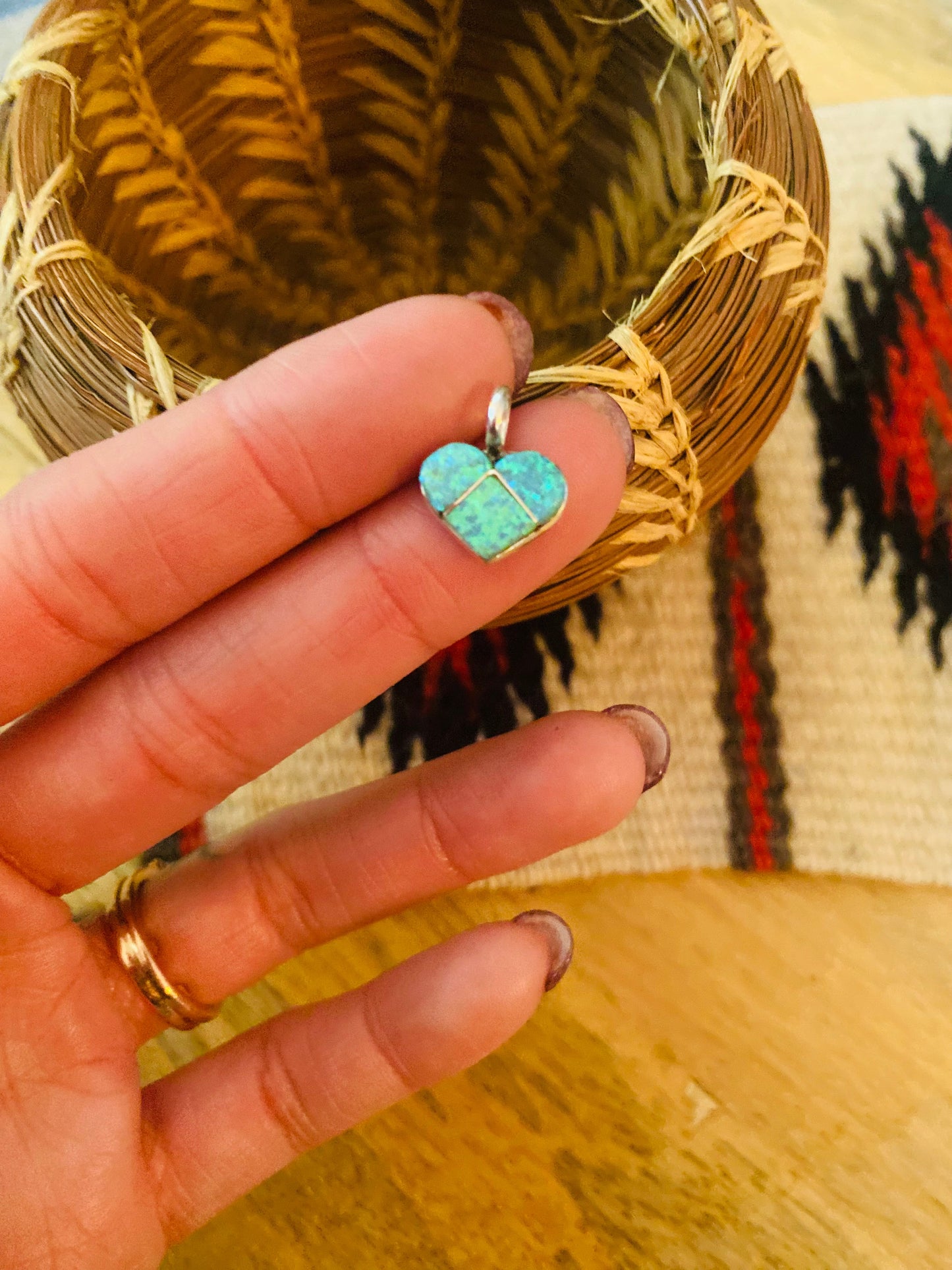 Zuni Sterling Silver & Green Fire Opal Heart Pendant