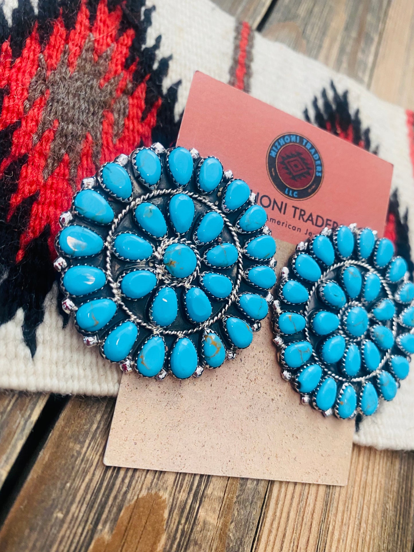 Navajo Sterling Silver & Turquoise Cluster Post Earrings