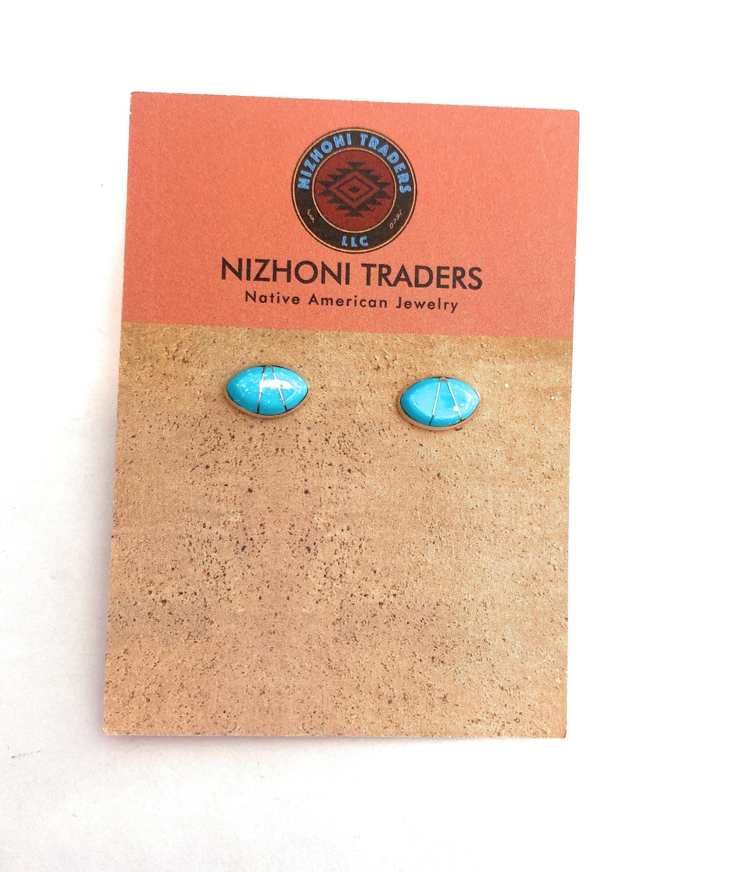Zuni Sterling Silver & Turquoise Inlay Stud Earrings