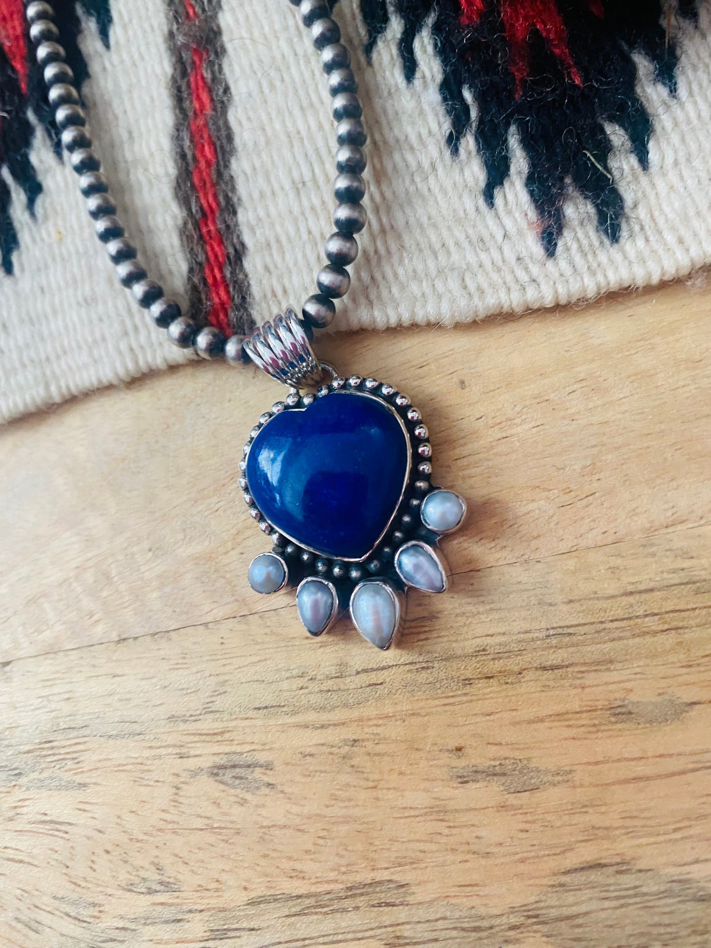 Sterling Silver, Lapis & Pearl Heart Pendant