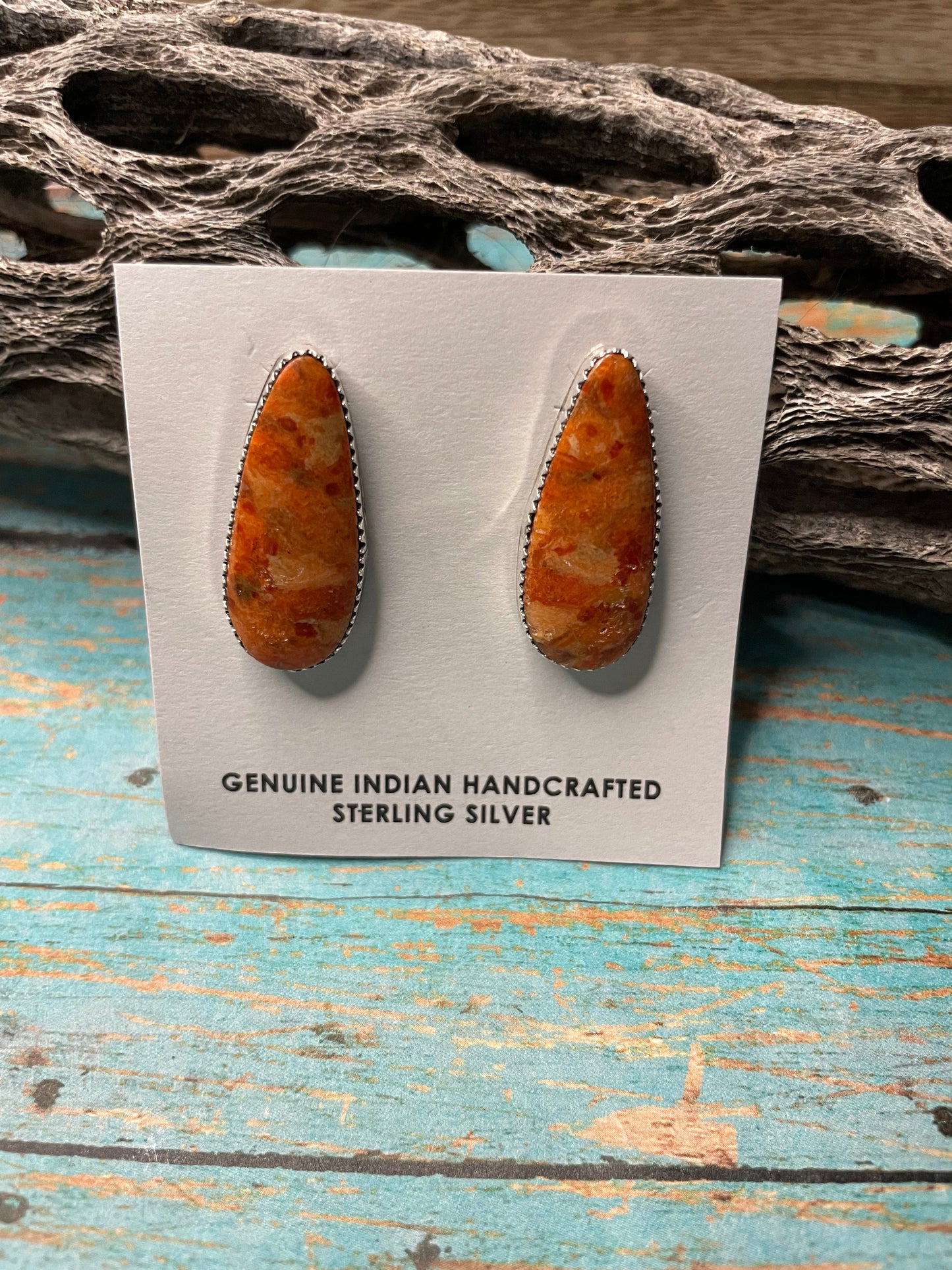 Navajo Apple Coral And Sterling Silver Earrings