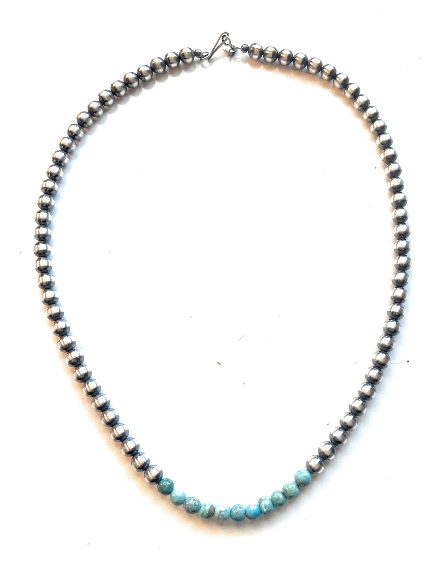 Navajo Sterling Silver & Turquoise 6mm Pearl Beaded Necklace 18”