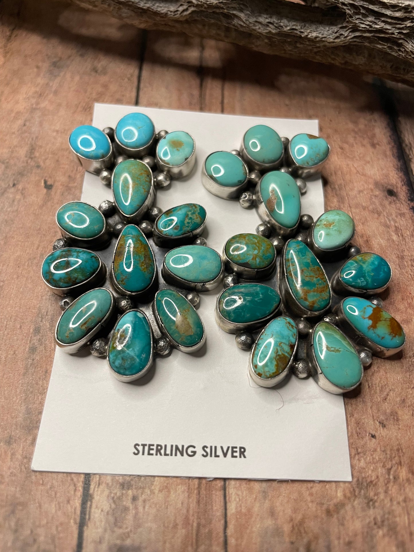 Navajo Sterling Silver And Multi Stone Turquoise Dangle Earrings Signed Sheila Becenti