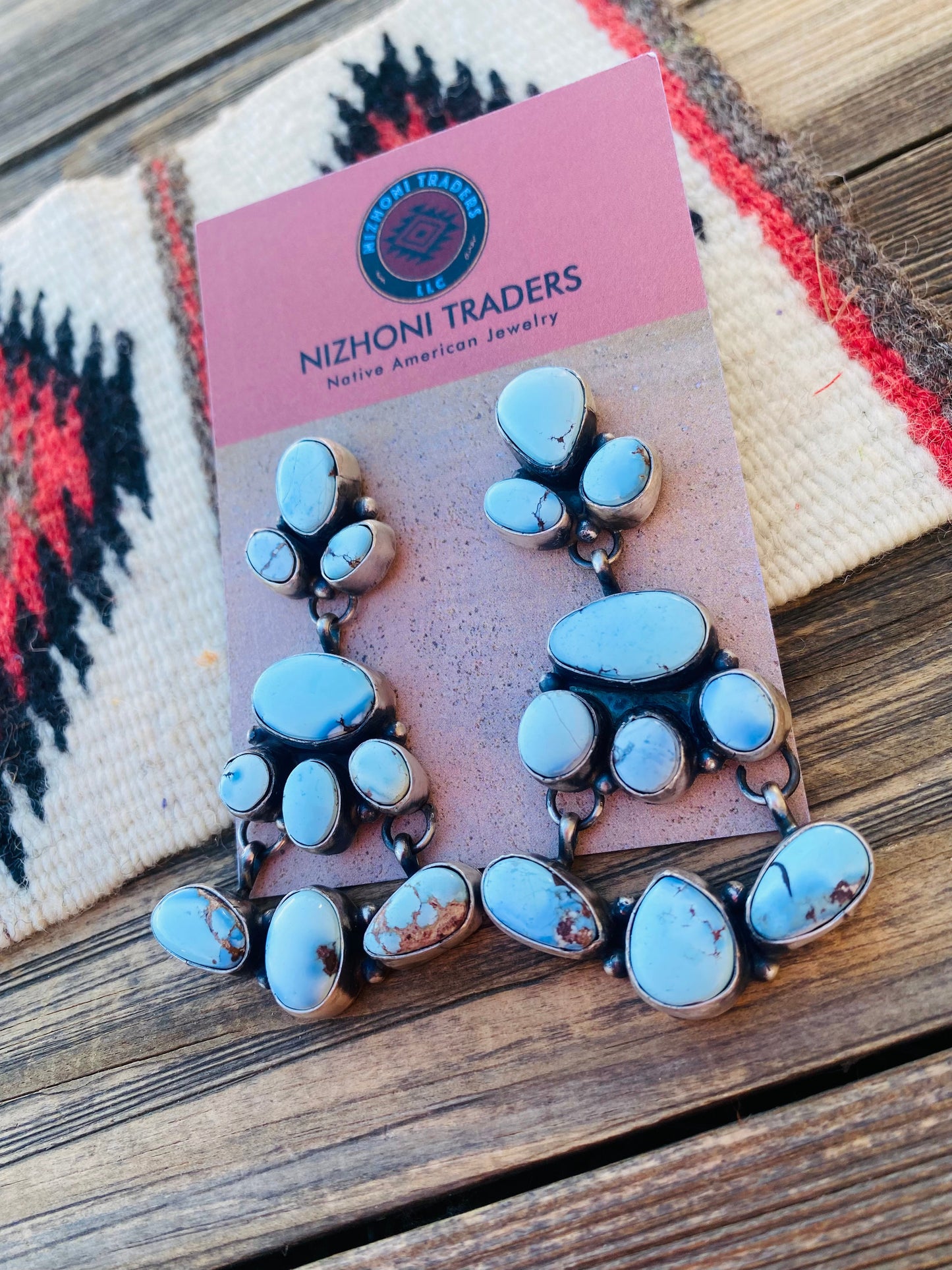 Navajo Sterling Silver Golden Hills Turquoise Dangle Earrings By Sheila