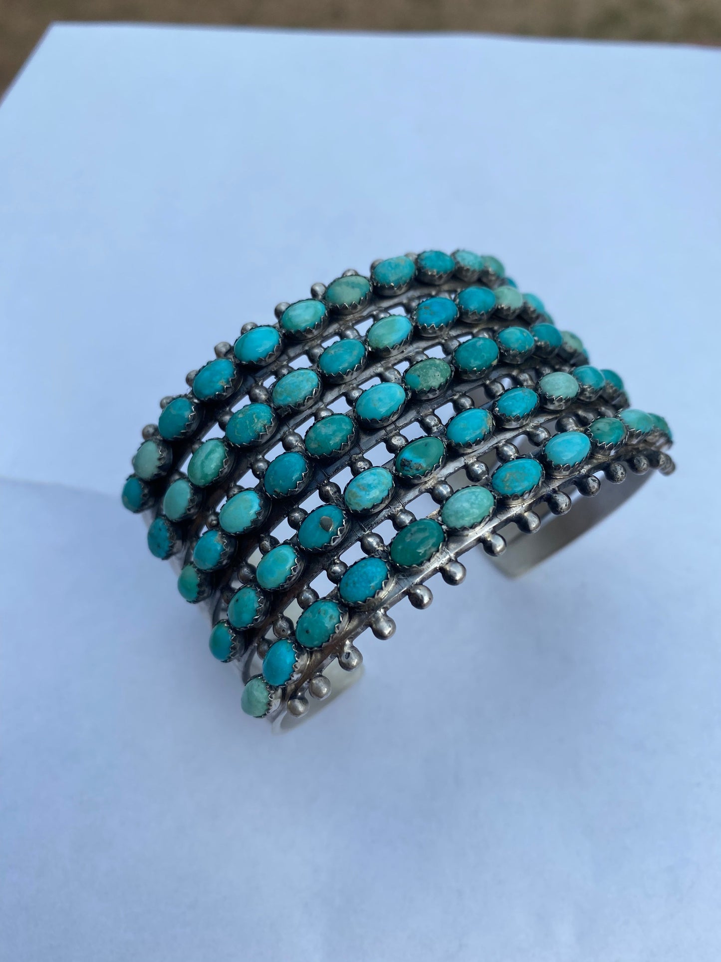 Mark Yazzie Navajo Sterling Silver & Carico Lake Turquoise Cuff Bracelet Signed