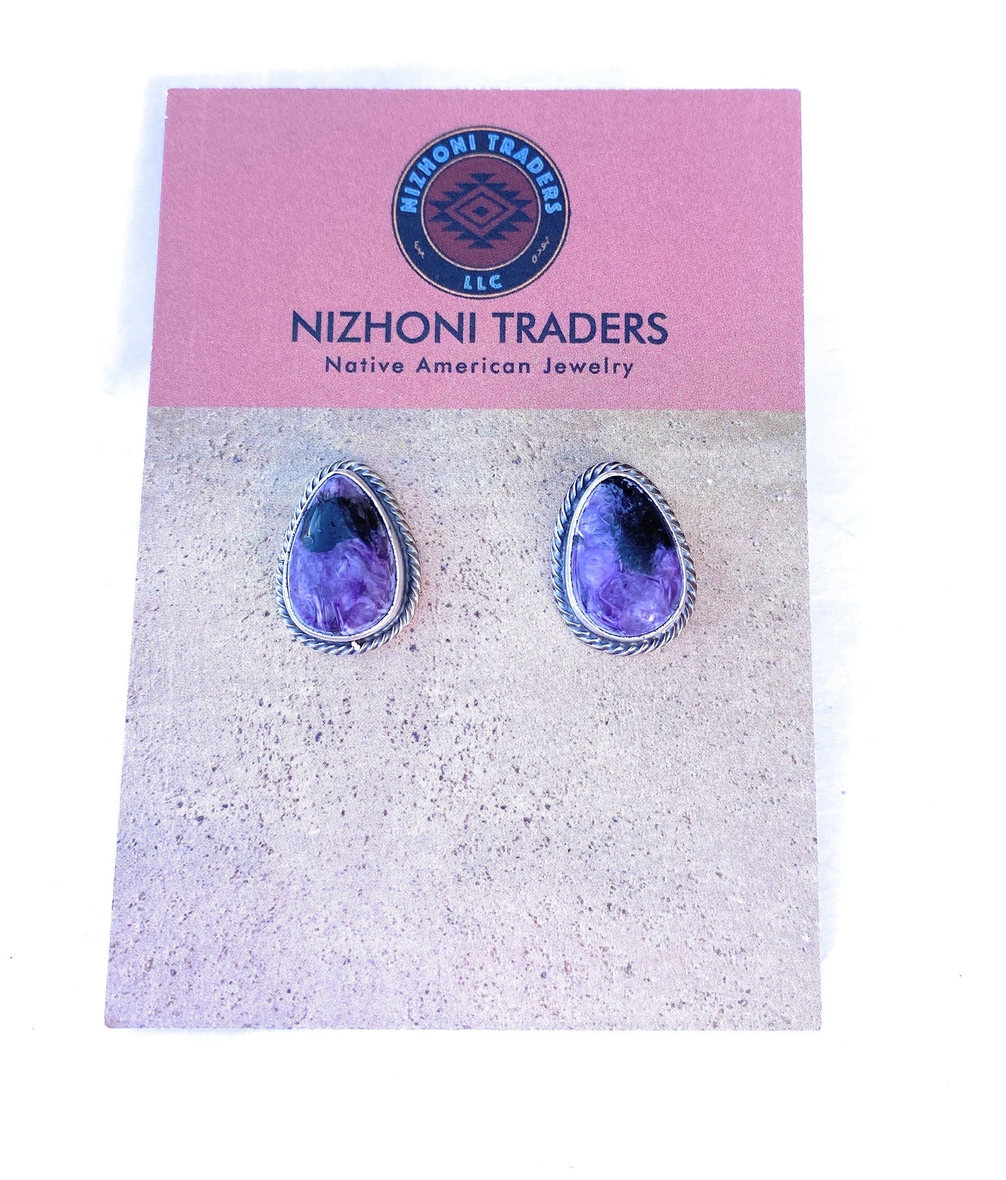 Navajo Charoite And Sterling Silver Stud Earrings Signed