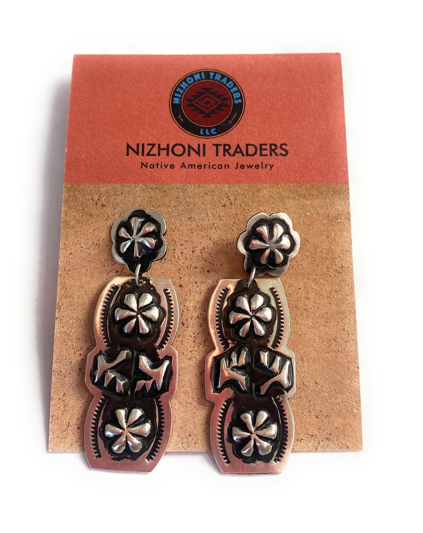 Navajo Sterling Silver Concho Dangle Earrings By Leander Tahe