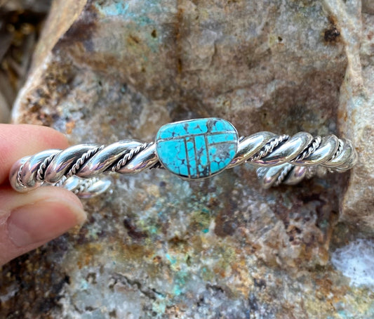 Turquoise & Sterling silver Rope Twist Bracelet