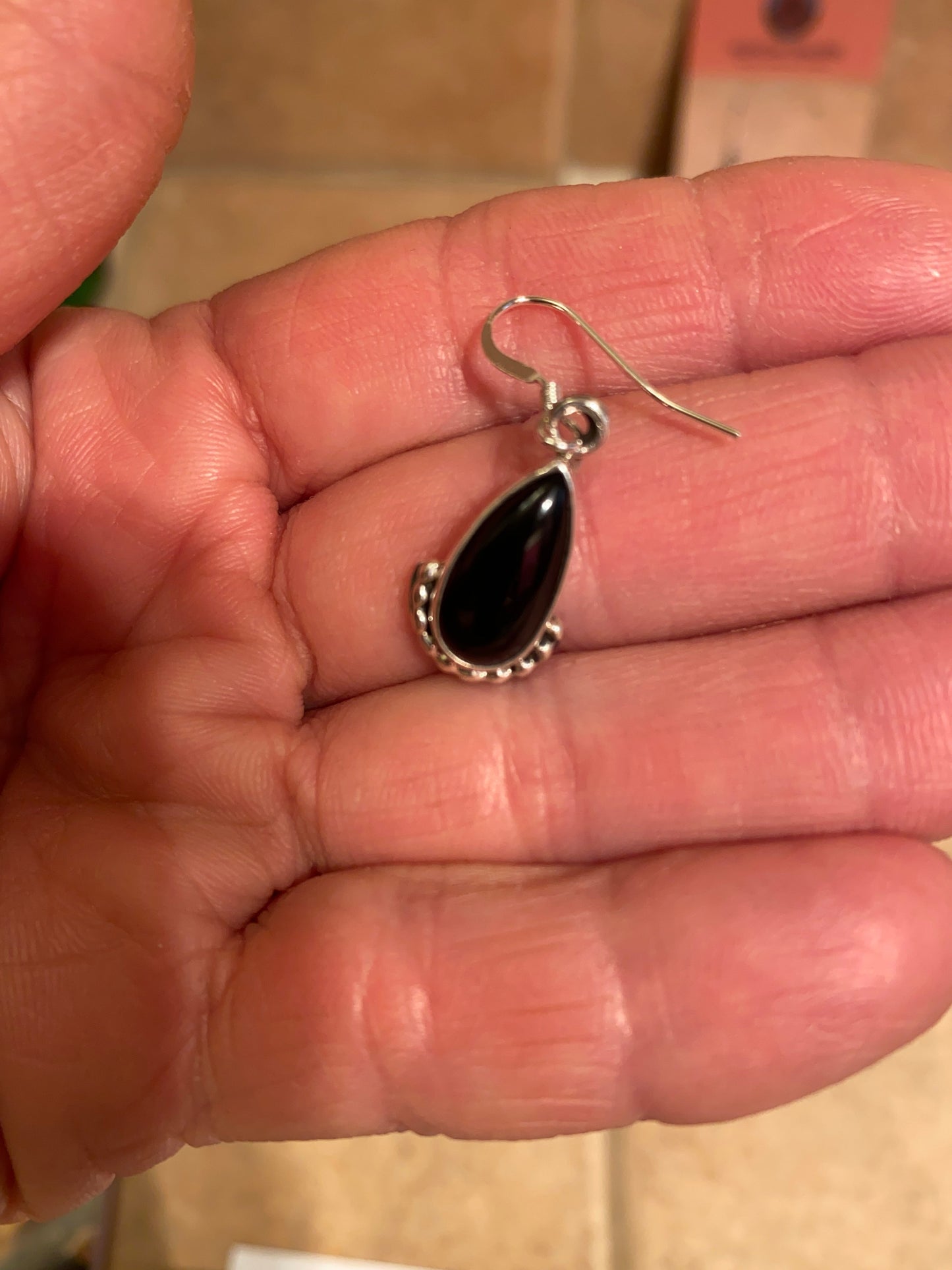 Beautiful Navajo Sterling Silver Black Onyx Teardrop Dangle Earrings